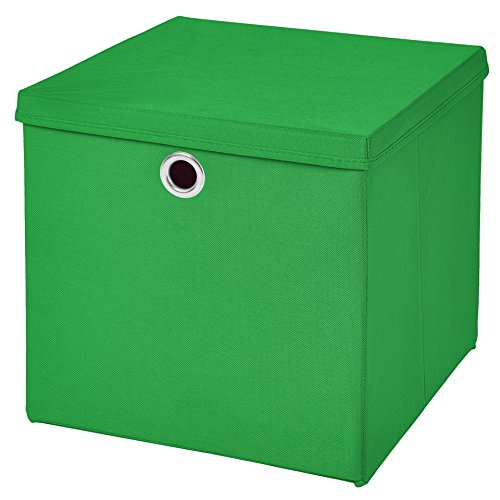 CM3 1 Stück Grün Faltbox 32 x 32 x 32 cm Aufbewahrungsbox faltbar mit Deckel von CM3
