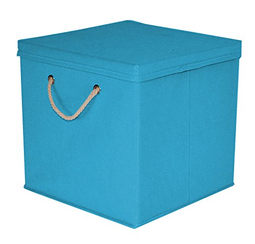 CM3 1 Stück Türkis Faltbox 30 x 30 x 30 cm Aufbewahrungsbox faltbar mit Kordel und mit Deckel von CM3