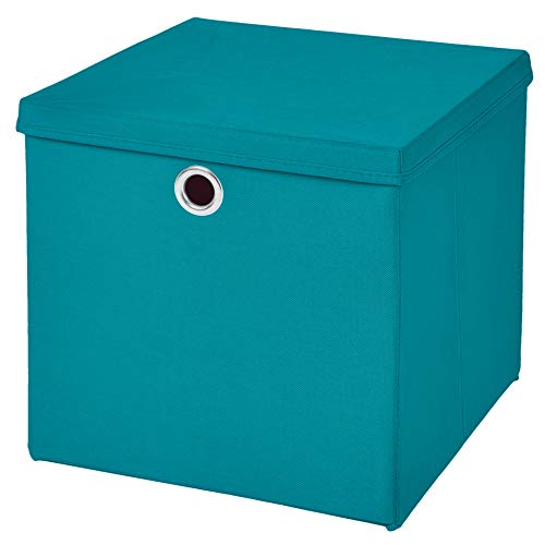 CM3 1 Stück Türkis Faltbox 32 x 32 x 32 cm Aufbewahrungsbox faltbar mit Deckel von CM3