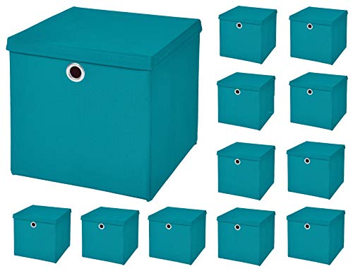 CM3 12 Stück Türkis Faltbox 33 x 33 x 33 cm Aufbewahrungsbox faltbar mit Deckel von CM3