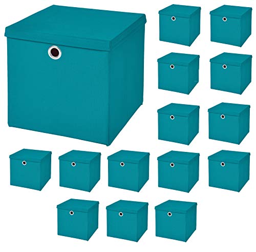 CM3 15 Stück Türkis Faltbox 33 x 33 x 33 cm Aufbewahrungsbox faltbar mit Deckel von CM3