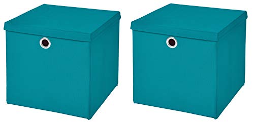 CM3 2 Stück Türkis Faltbox 32 x 32 x 32 cm Aufbewahrungsbox faltbar mit Deckel von CM3