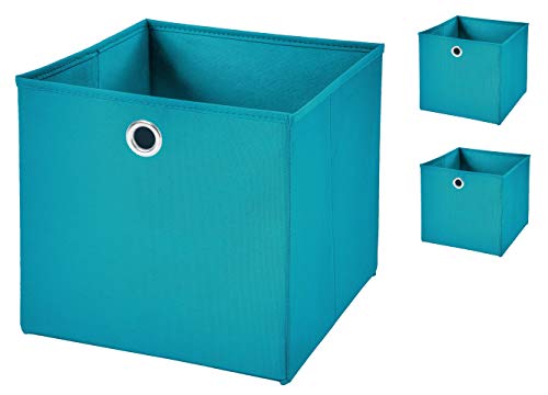 CM3 3 Stück Türkis Faltbox 33 x 33 x 33 cm Aufbewahrungsbox faltbar von CM3