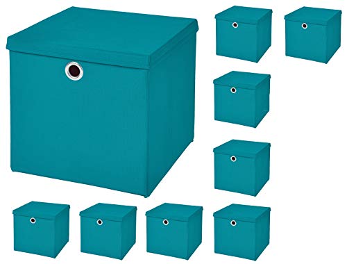 CM3 9 Stück Türkis Faltbox 33 x 33 x 33 cm Aufbewahrungsbox faltbar mit Deckel von CM3
