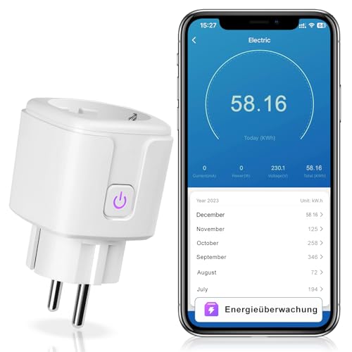CNBINGO WLAN Smart Steckdose mit Strommessung, Funktioniert mit Alexa, Google Assistant, WiFi Mini Plug mit Zeitschaltuhr und Sprachsteuerung, Smart Home Steckdose Nur 2.4GHz WiFi, 16A von CNBINGO