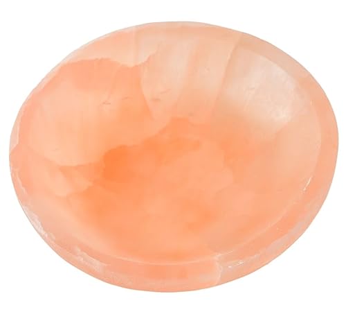 CNYANFEI 14 cm große orangefarbene Selenit-Schüssel zum Aufladen von Kristallen, runde Form, Pfirsich-Selenit-Tablett, natürliche Edelsteinschale für die Aufbewahrung, Heimdekoration, Geschenk von CNYANFEI