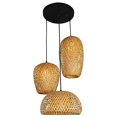 Pendelleuchten 3-Flammig Hängeleuchte Vintage Bambus Hängelampe Natural Rattan Kronleuchter E27 Höhenverstellbar Hängelampe Dining Table Kronleuchter Wohnzimmer Esszimmer Beleuchtung Kronleuchter Pendelleuchten 3-Flammig Hängeleuchte Vintage Bambus Hängelampe Natural Rattan Kronleuchter E27 Höhenverstellbar Hängelampe Dining Table Kronleuchter Wohnzimmer Esszimmer Beleuchtung Kronleuchter von COCOL