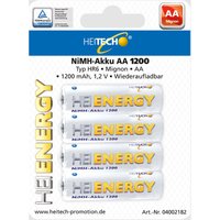 Cofi 1453 - heitech 4er Pack NIMH-Akku, Mingnon/AA / HR06 1200 mAh Wiederaufladbare Batterie mit geringer Selbstentladung - Akku für Geräte mit hohem von HEITECH