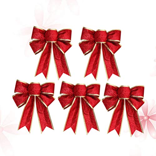Schleife Schleifenband, 5 /Packung, glitzernde Stoffschleifen, Weihnachten, dekorative Schleifen, Geschenkverpackung, Bandknoten, Weihnachtsbaumspitze, Ornamente (rot) Schleifen von COHEALI