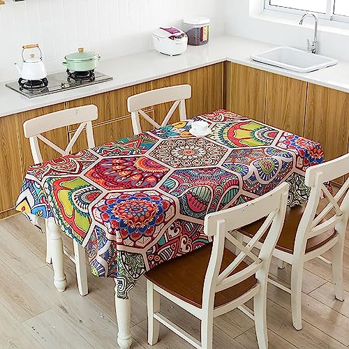 Tischdecken, Boho Tischdecke Leinenoptik, Tischtuch Abwaschbare Ölbeständig Fleckschutz Tablecloth, Tischdecke Rechteckige für Speisetisch Dekoration Garten Outdoor, 140 x 220 cm von COITROZR