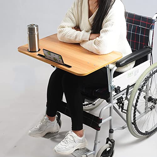 COJJ Rollstuhl-Tablett-Tisch, Esstisch Aus Holz, Abnehmbarer HöLzerner Rollstuhl-Tablett-Esstisch, RollstuhlzubehöR Mit Handyhalter, Tragbarer Universal-Tablett-Tisch,#1 von COJJ