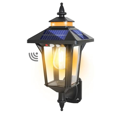 COLBOR Solarlampe für Außen, Vintage Solar Wandleuchte mit Bewegungsmelder & 4-Seitiges Solarpanel 3 Modi IP65 Wasserdicht für Garten Zaun Garage, Solarlampe-Außen-Bewegungsmelder-LED-Solarleuchte von COLBOR