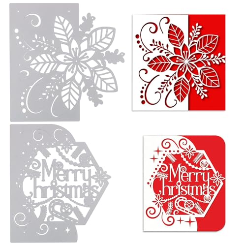 2 Stück Weihnachten Stanzschablonen Prägeschablonen Metall DIY Basteln Stanzen für Kartenherstellung Scrapbooking Album Geschenke Neujahr (Weihnachtsstern+Merry Christmas) von COLOFALLA