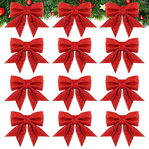 12 Stück 12x15cm Weihnachtsschleifen Rot Weihnachten Schleifen Bogen Weihnachtsbaumschmuck Deko für Weihnachtsbaum Weihnachtskranz Tannenbaum Weihnachtsbaumschleifen von COLOFALLA