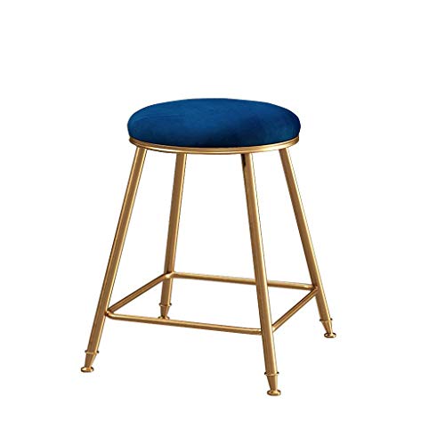 COLiJOL Furniture Barhocker, 45 cm, goldfarben, Thekenhöhe, Hocker, 200 kg Kapazität, Kissen, Metallhocker, Stuhl – stapelbar/blau von COLiJOL