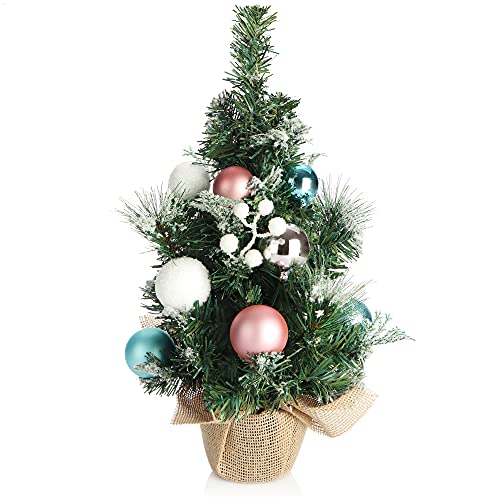 com-four® Künstlicher Weihnachtsbaum mit Christbaumkugeln - Geschmückter Tannenbaum für die Weihnachtsdekoration - Christbaum für die Deko zu Weihnachten (01 Stück - 45cm - grün/weiß/braun/rosa/blau) von com-four