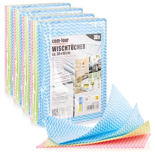 com-four® 120x Wischtuch - wiederverwendbare Reinigungstücher für Küche, Bad und Haushalt - Mehrzweck-Lappen in 3 Farben - waschbares Putztuch (120 Blatt - 30x40cm) von com-four