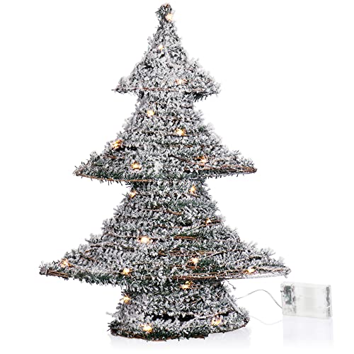 com-four® Künstlicher Weihnachtsbaum beschneit mit Beleuchtung und Timer, Tanne mit Kunstschnee und 40 warmweißen LEDs, Weihnachtsdeko, Stimmungslicht für Weihnachten (01 Stück - Grün - Baum 50cm) von com-four