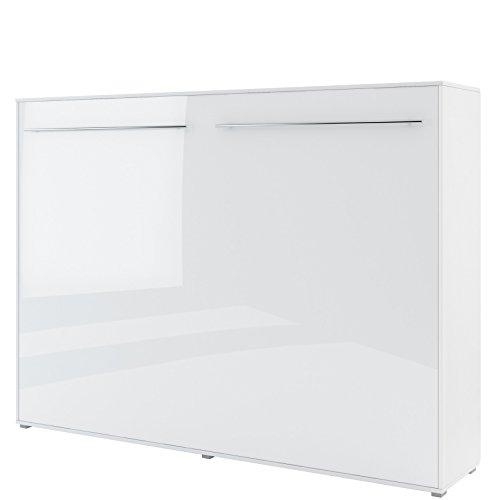 Schrankbett Concept PRO Horizontal, Wandklappbett, Bettschrank, Wandbett, Schrank mit integriertem Klappbett, Funktionsbett (140 x 200 cm, Weiß/Weiß Hochglanz, Horizontal) von CONCEPT PRO moebel24_pl