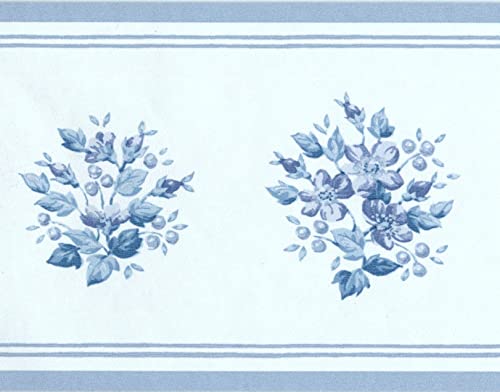 CONCORD WALLCOVERINGS ™ Tapetenbordüre Blumenmuster Blumensträuße für Wohnzimmer, Schlafzimmer, Essbereich, Weiß, Blau, Lila, 10,7 x 4,8 m PR79662 von CONCORD WALLCOVERINGS ™