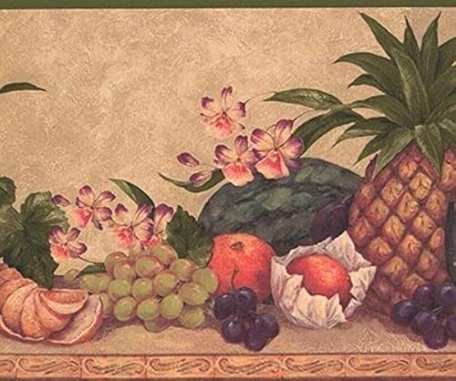 Concord AW0567B Tapetenbordüre, Früchte, Wassermelonen, Ananas, Pflaumen, Mandarinen, Blumen für die Küche, Braun, Beige, Grün, Rot, Lila, 36 cm x 45 cm von CONCORD WALLCOVERINGS ™