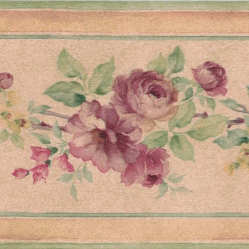 Concord Tapetenbordüre Blumenmuster Blumen Blätter für Wohnzimmer Braun Grün Rosa Rot 9,9 cm x 4,5 m PR79650 von CONCORD WALLCOVERINGS ™