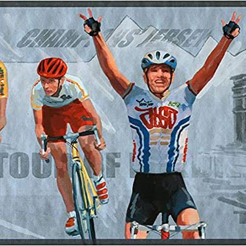 Concord Wallcoverings Tapete Bordüre Sport Muster Fahrrad Rennen Paris für Kinderzimmer Gym, Grau Blau Grün, 22,9 cm x 4,5 m, IN2622B von CONCORD WALLCOVERINGS ™
