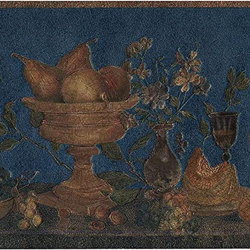 Concord Wallcoverings Tapetenbordüre Obstmuster Obsttisch mit Trauben Blumen und Birnen, Gold Blau Grün, 17,8 cm x 4,5 m 65090 von CONCORD WALLCOVERINGS ™