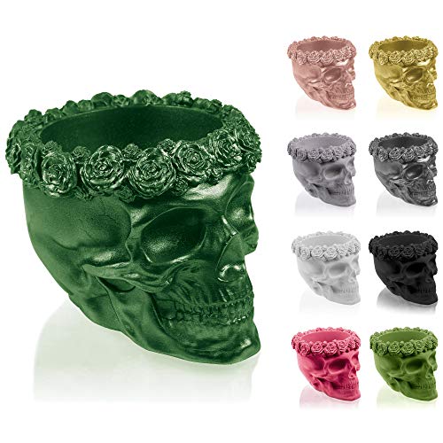 CONCRETTE Blumentopf aus Beton Skull Flowers | Ø 11 cm | Green Metallic | Zement-Pflanzkübel | Handgefertigt in der EU von CONCRETTE