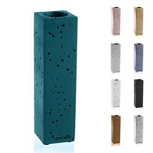 Concrette Blumenvase für Tischplatte Rechteckig und Schlank Handgefertigt aus Architektonischem Beton Originell Geformtes Design mit Kleinen Löchern Höhe 220 mm Dunkles Türkis von CONCRETTE