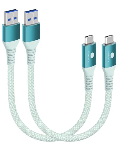 CONMDEX USB C Kabel Kurz 20cm/0.2M 2er-Pack 10Gbps USB3.1 Gen2 Datenkabel Typ C Android Auto QC3.0 3.1A USB A auf C Schnellladegerät für Samsung Note20 Galaxy S23/S22 Z Flip 5 Tab S9 Pixel 8 Grün von CONMDEX