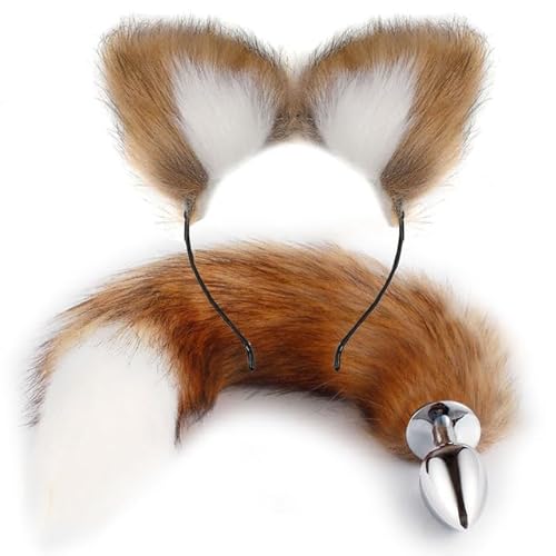 CONVOW 1 Set Sexy Fox Metall Butt Plug Schwanz Set Mit Haarnadel Kit Anal Butplug Schwanz Prostata-massagegerät Butt Plug für Paar Cosplay von CONVOW