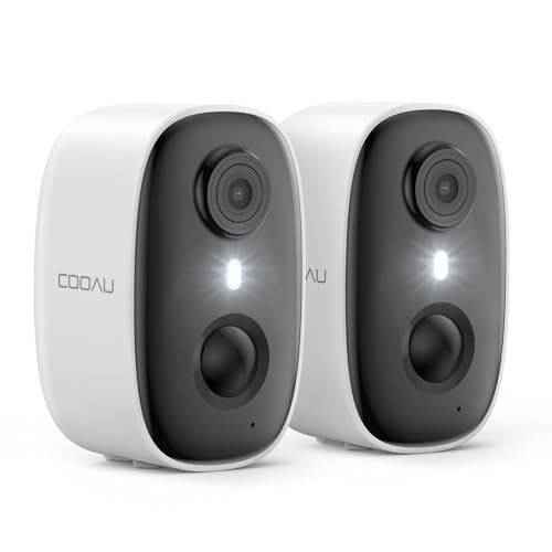COOAU 2 Stück Akku Überwachungskamera Aussen - 2K WLAN Kabellose Kamera Überwachung Innen mit Farbige Nachtsicht | PIR-Bewegungserkennung | Teilen | Zwei-Wege-Audio von COOAU