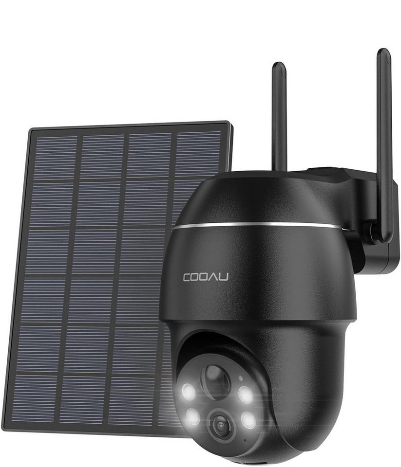 COOAU 2K überwachungskamera Aussen Akku Solar Kamera Outdoor Überwachungskamera (Aussen, Außenbereich, Kabellos WLAN Kamera Überwachung Außen mit Solarpanel,IP Kamera, Farbige Nachtsicht,2,4GH WiFi Weitwinkel Camcorder, 4 weiße LEDs + 4 Infrarot-LEDs, Smart PIR-Erkennung, Ton- und Lichtalarm) von COOAU