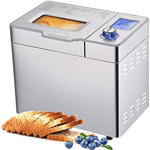 COOCHEER Brotbackautomat mit einer Kapazität von bis zu 900 g, intelligente und automatische Programme, 3 Brotgrößen, 550 W, 36 x 22 x 30 cm, silberfarben von COOCHEER
