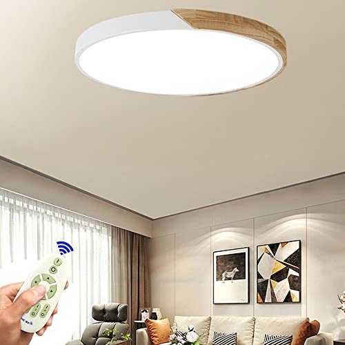 COOSNUG 60W Modern LED Deckenleuchte Holz Deckenlampe Wohnzimmer Flurleuchte Küche Panel Leuchte Dimmbar (3000-6500K) von COOSNUG