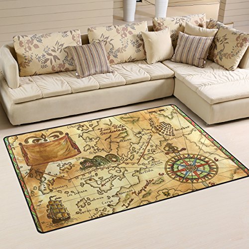 coosun Old Pirat Karte mit Wind Rose Bereich Teppich Teppich rutschfeste Fußmatte Fußmatten für Wohnzimmer Schlafzimmer 152,4 x 99,1 cm, Textil, multi, 60 x 39 inch von COOSUN