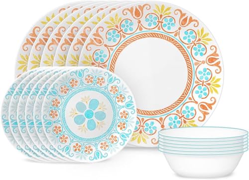 Corelle Terracotta Dreams Geschirr-Set für 6 Personen, 18-teilig, Speiseteller, Vorspeisenteller und Schüsseln mit 530 ml, spülmaschinen-, mikrowellen- und gefriergeeignet, hergestellt in den USA von CORELLE