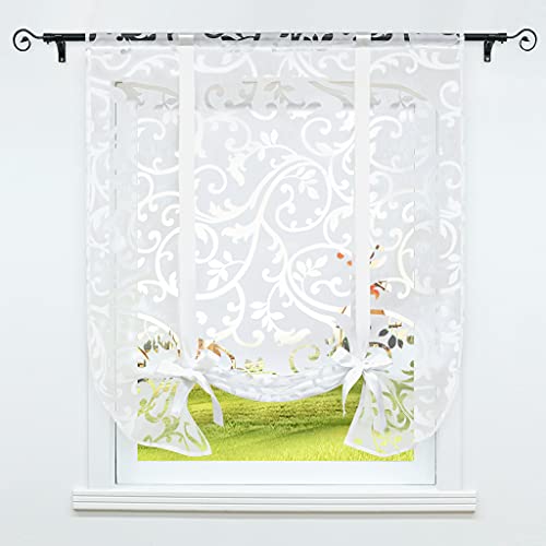 CORLIF Raffrollo mit Tunnelzug Gardinen Küche Ausbrenner Transparente Vorhänge Modern Kurze Fenster Vorhang mit Ranken Muster Weiß BxH 100x140cm 1 Stück von CORLIF