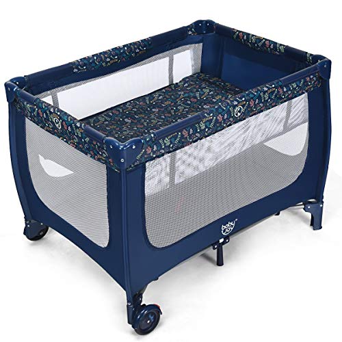 COSTWAY 2 in 1 Reisebett & Laufstall klappbar, 120 x 60cm Kinderbett, 2 Ebenen Babybett mit Matratze und Tragetasche (Blau) von COSTWAY