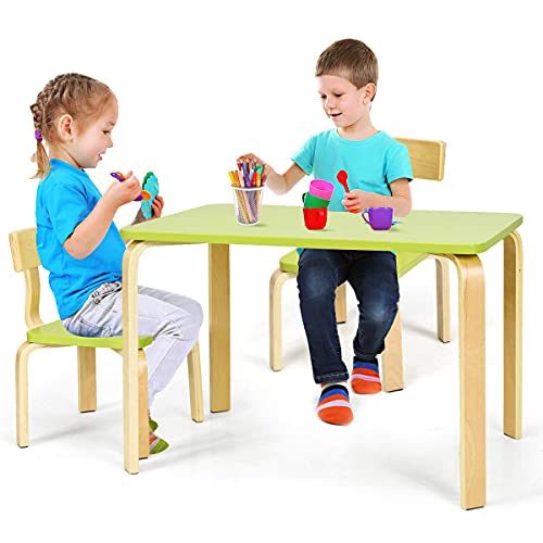 COSTWAY Kindertisch mit 2 Stühlen, 3tlg. Kindersitzgruppe, Sitzgruppe für Kinder, Kindermöbel aus Holz, Kindertischgruppe (Grün) von COSTWAY