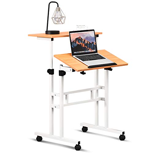 COSTWAY Mobiler Laptoptisch Stehpult, Verstellbarer Computertisch mit höhenverstellbar & kippbarer Oberfläche, Stehtisch Workstation Schreibtisch mit Rollen für Zuhause Büro von COSTWAY