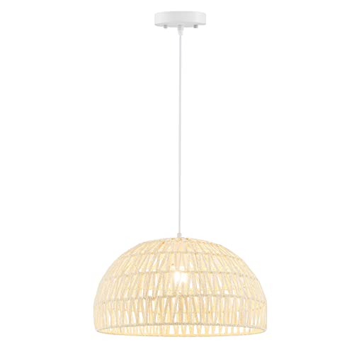 COSTWAY Pendelleuchte Papier, Boho Lampe hängend, 45x26cm Geflochten Hängelampe Korb, E27 Hängelampe für Schlafzimmer Wohnzimmer Esszimmer Flur Küche, Beige von COSTWAY