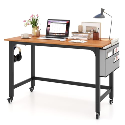 COSTWAY Schreibtisch mit Rollen, Computertisch mit Abnehmbarer Stofftasche und Kopfhörerhaken, Arbeitstisch mit 4 Rädern, Bürotisch rollbar, PC-Tisch, 120 x 60 x 75 cm, Natur COSTWAY Schreibtisch mit Rollen, Computertisch mit Abnehmbarer Stofftasche und Kopfhörerhaken, Arbeitstisch mit 4 Rädern, Bürotisch rollbar, PC-Tisch, 120 x 60 x 75 cm, Natur von COSTWAY