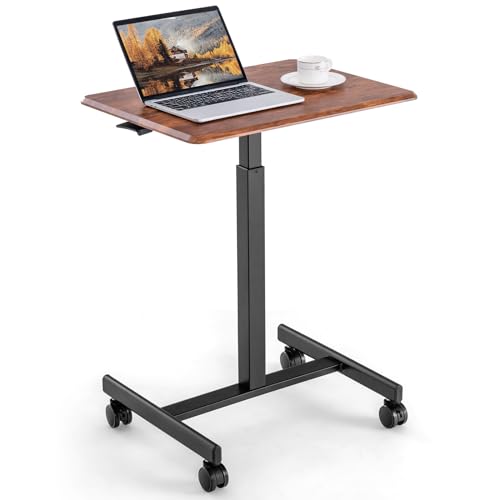 COSTWAY Stehpult Laptoptisch Höhenverstellbar 74-108 cm, Mobiler Schreibtisch, Beistelltisch mit Rollen, Laptop Stehtisch tragbar für Wohnzimmer, Heimbüro, Rustikales Braun von COSTWAY