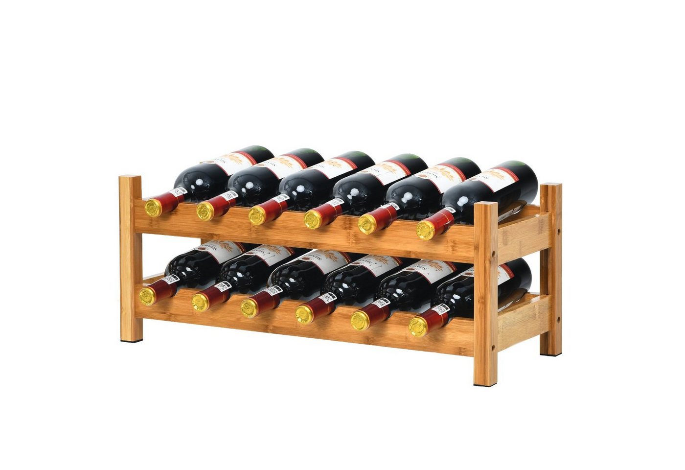 COSTWAY Weinregal, Bambus, 2- stöckig, für 12 Flaschen, 62x24x25cm von COSTWAY