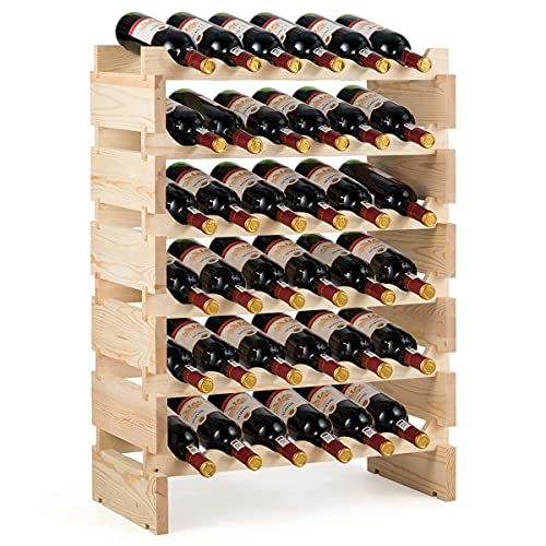 COSTWAY Weinregal Holz, Stapelbares Weinständer Flaschenregal 6 Höhe zur Auswahl, Holzregal stabil, Weinschrank Flaschenständer (für 36 Flaschen) von COSTWAY