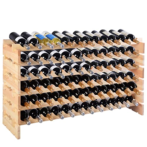 COSTWAY Weinregal Holz für 72 Flaschen, Stapelbares Weinständer Flaschenregal 6 Höhe zur Auswahl, Holzregal stabil, Weinschrank Flaschenständer von COSTWAY
