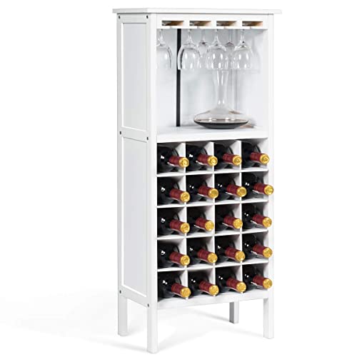 COSTWAY Weinschrank für 20 Flaschen, Weinregal Holz mit Glashalter, Flaschenregal, Flaschenständer, Weinständer für Küche, Bar, 42 x 24,5 x 96 cm (Weiß) von COSTWAY