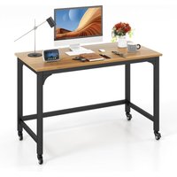 Schreibtisch mit Rollen, Computertisch mit Metallrahmen, Arbeitstisch mit 4 Rädern, Bürotisch rollbar, PC-Tisch, 120 x 60 x 76 cm, Natur - Costway von COSTWAY